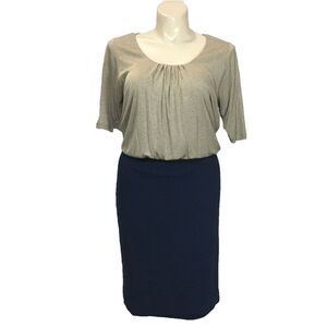 Boden Dress 16L Beige Navy Blue Color Block Slouchy Top Washable Business Casual